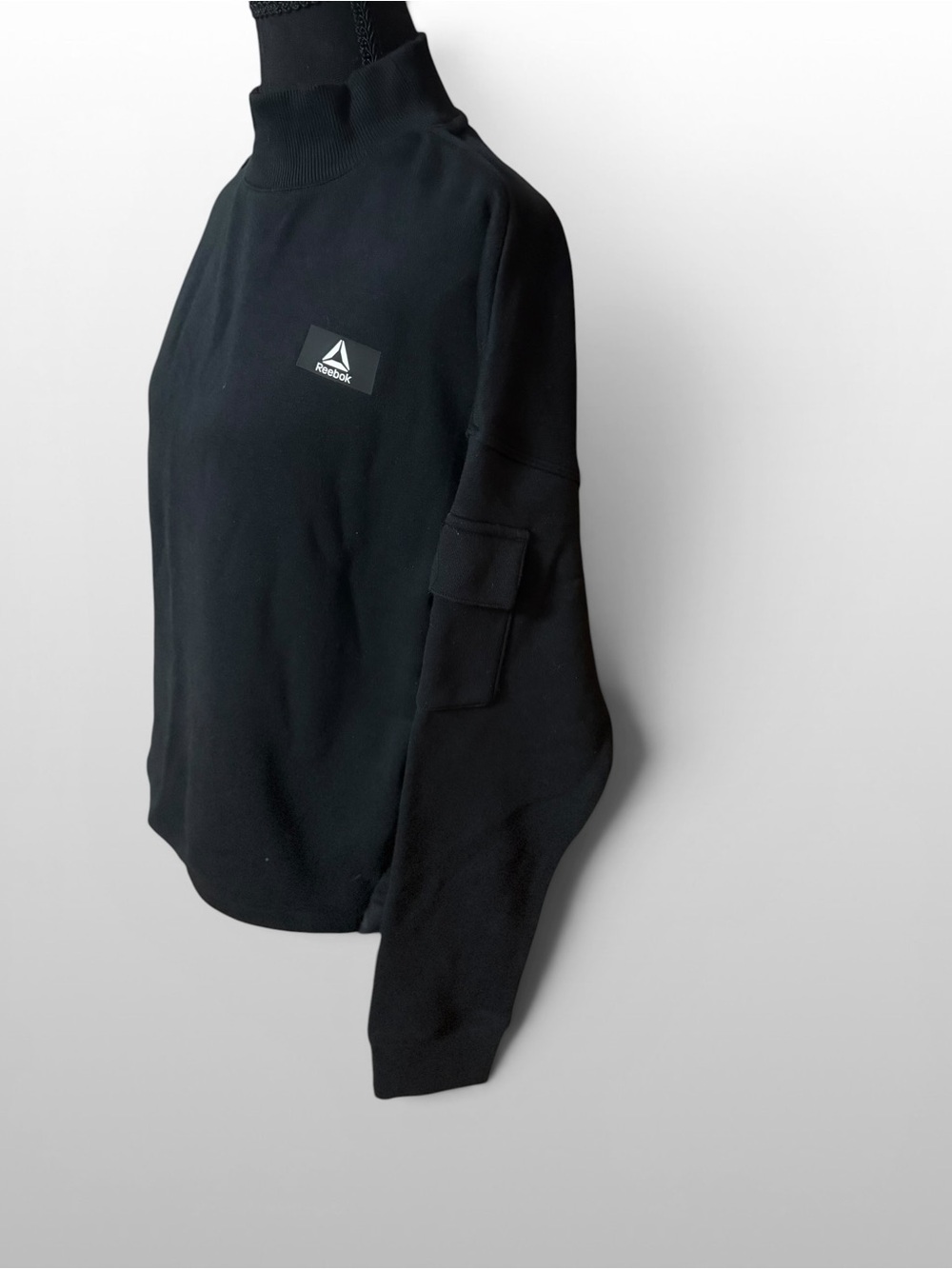 Reebok Black Mock Neck Sweatshirt Cargo Sleeve Pocket Large